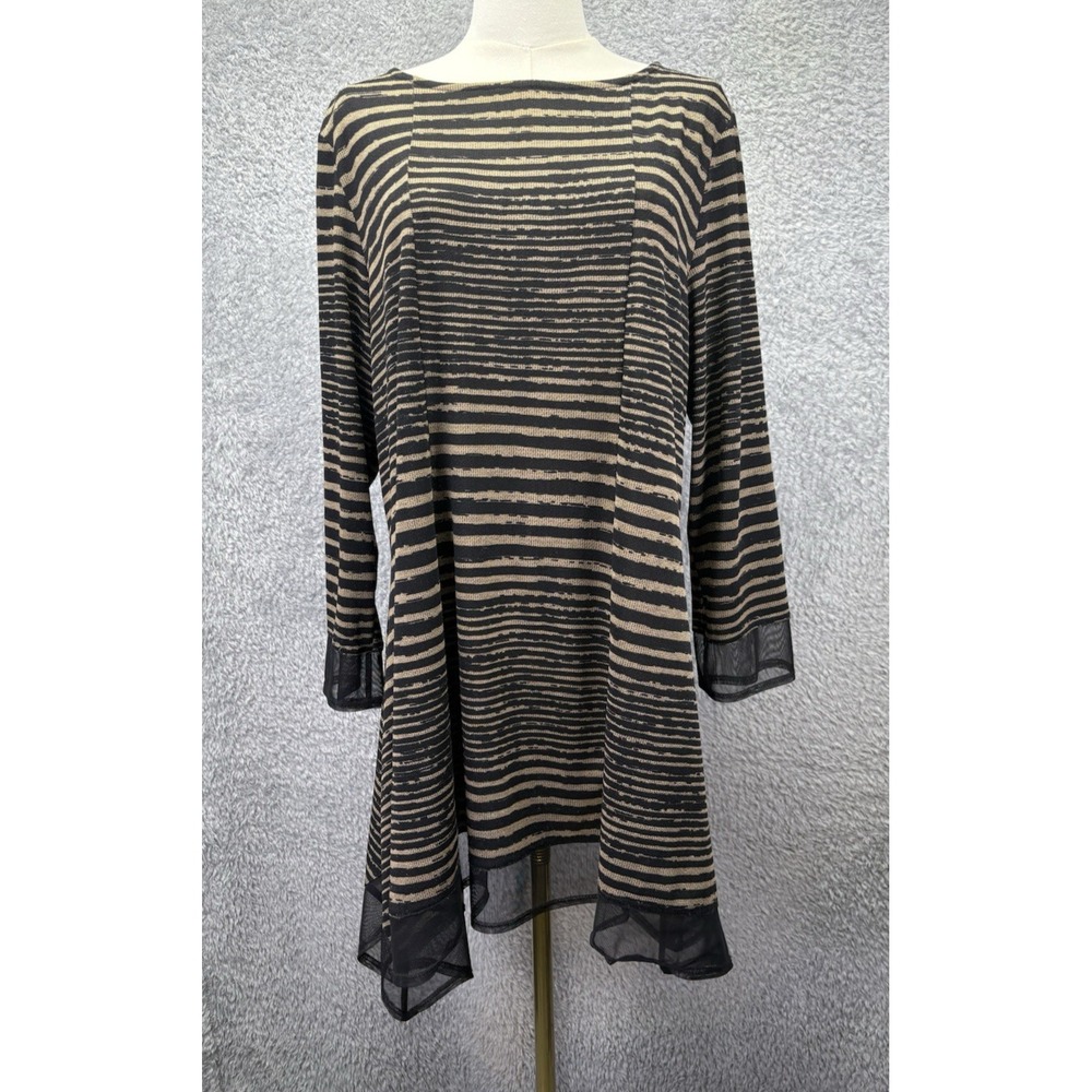 IC by Connie K Womens XL Tunic Black Brown Mixed Media Lagenlook Artsy Made USA